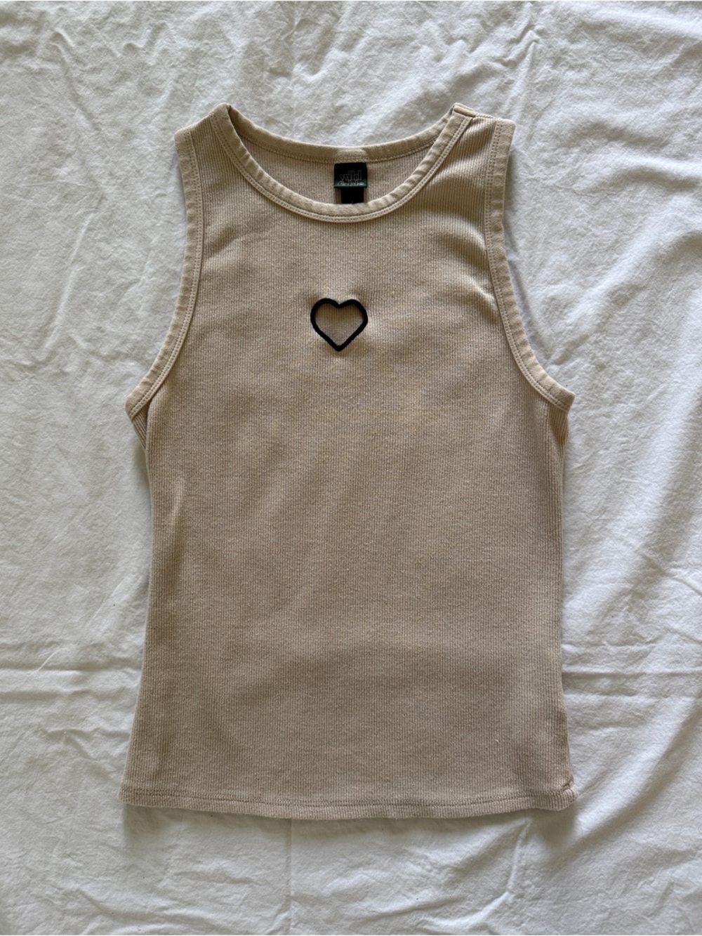 Wild Fable Tan Ribbed Tank Top with Black Heart Cutout